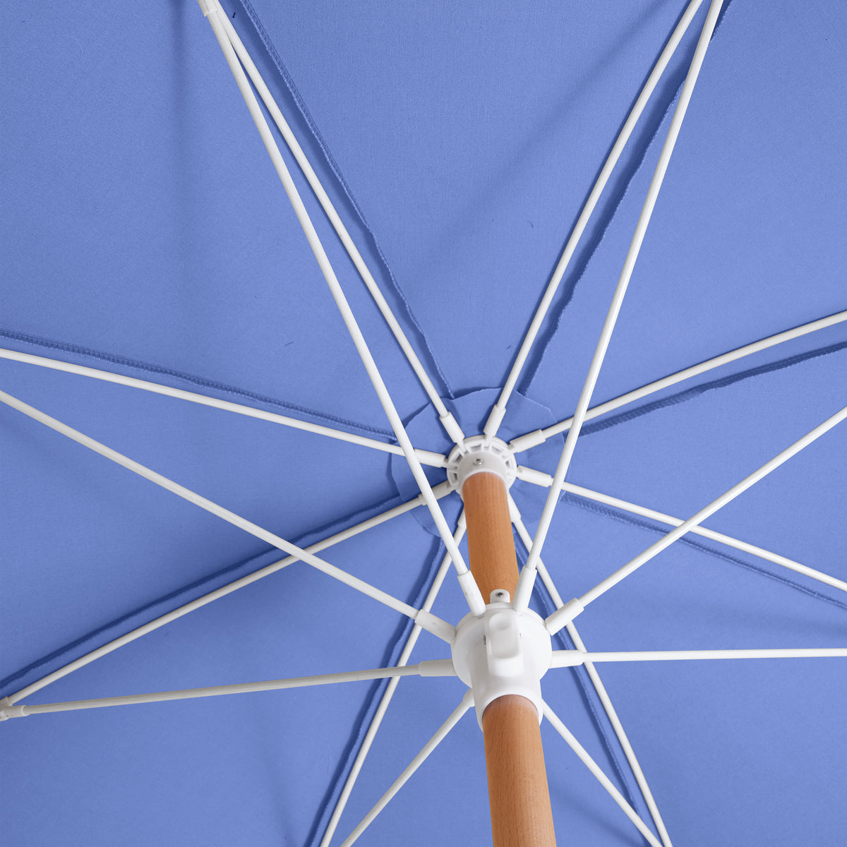 Sunday Supply Co Pacific beach umbrella open and seen from underneath.