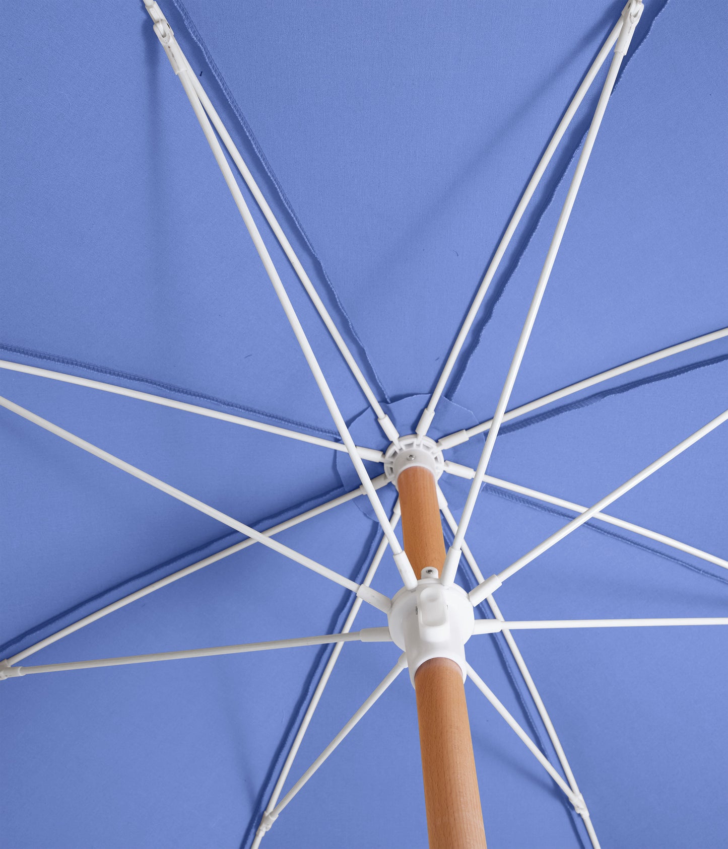 Sunday Supply Co Pacific beach umbrella open and seen from underneath.